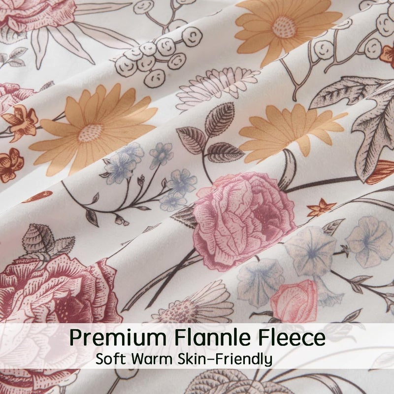 AMROSE 2 Pack Microfleece Crib Sheets, 28'' X 52'' Flannel Fleece Crib Fitted Sheets for Crib and Toddler Mattress Pad, Soft Comfy Warm Crib Sheets for Girls, Floral - Image 3
